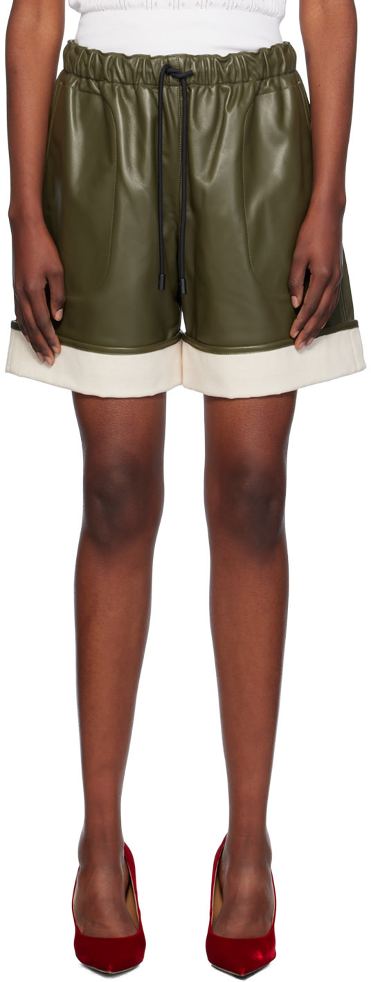 Jw Anderson Contrast-hem Leather Shorts In Brown