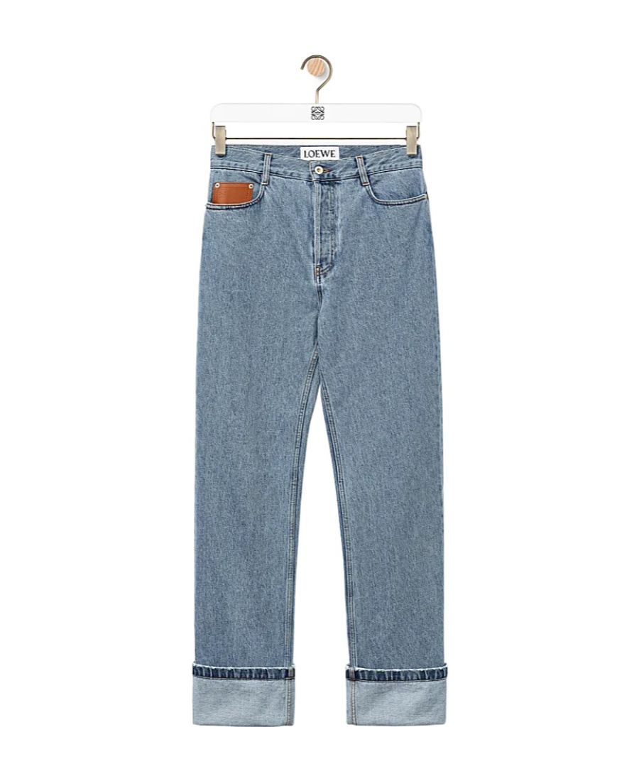 Loewe Lightweight Cotton Fisherman Turn-up Jeans For Men In Light Denim For Fw23 In Gray