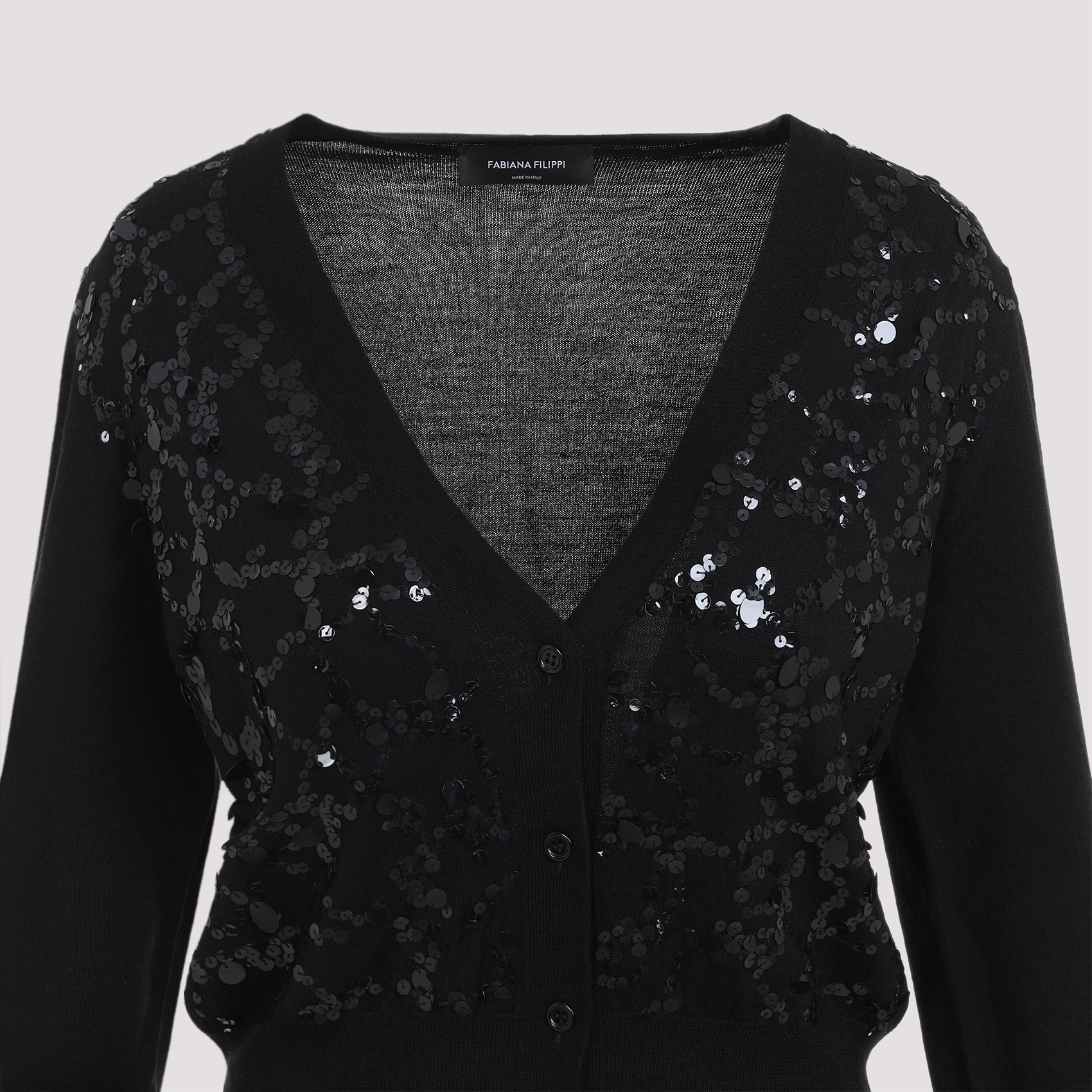 Fabiana Filippi V-neck Wool Blend Cardigan With Front Sequins Detail In Black