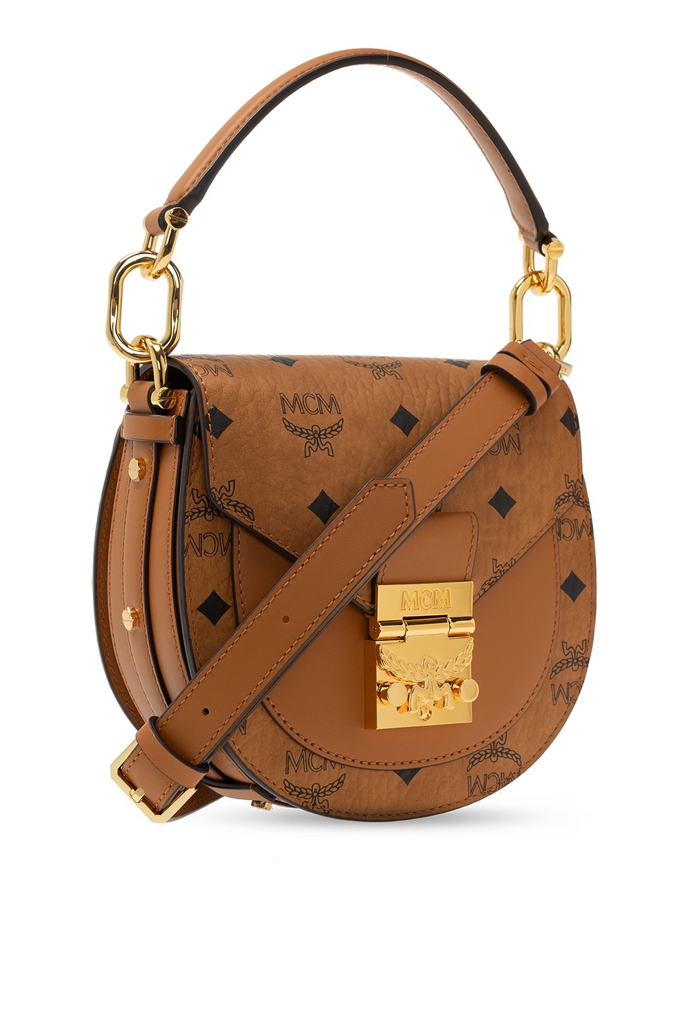 Mcm Printed Logo Handbag In Brown