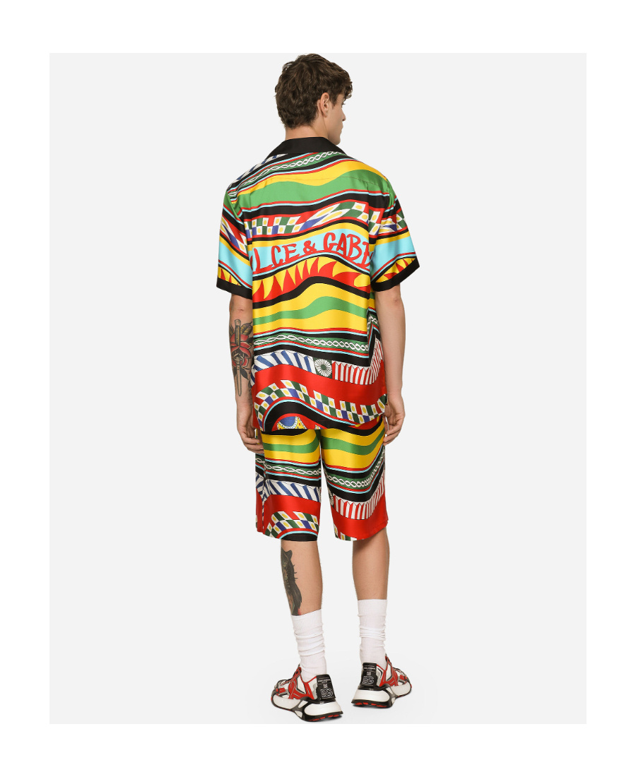 Dolce & Gabbana Multicolor Shorts With All-over Carretto Print In Multicolor