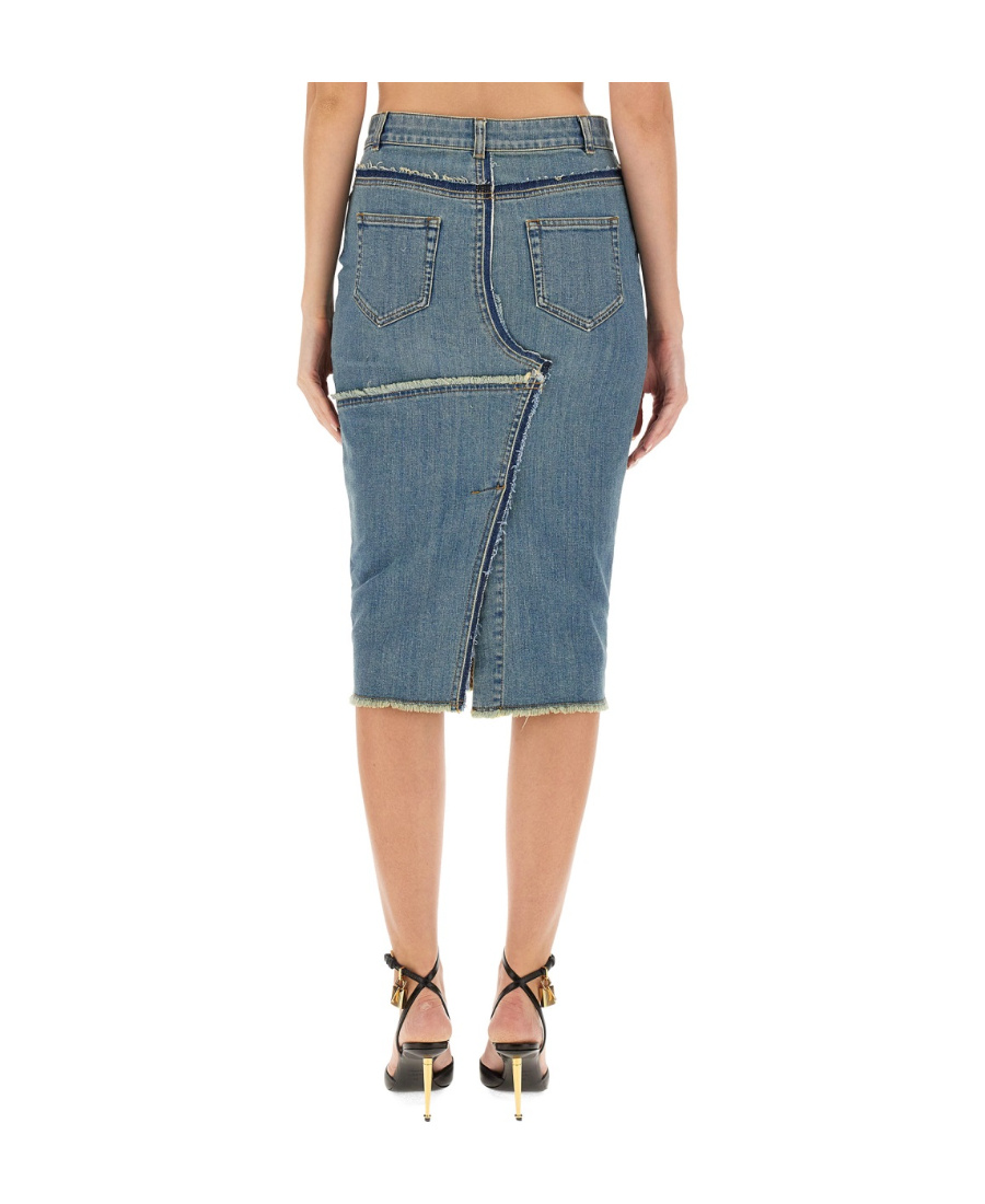 Tom Ford Frayed Pencil Midi Skirt In Multicolor