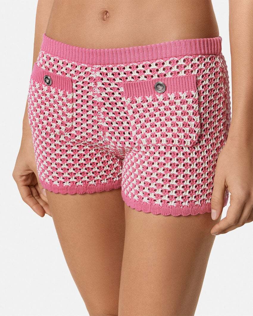 Versace 2-pocket Crochet Knit Compact Cotton Shorts