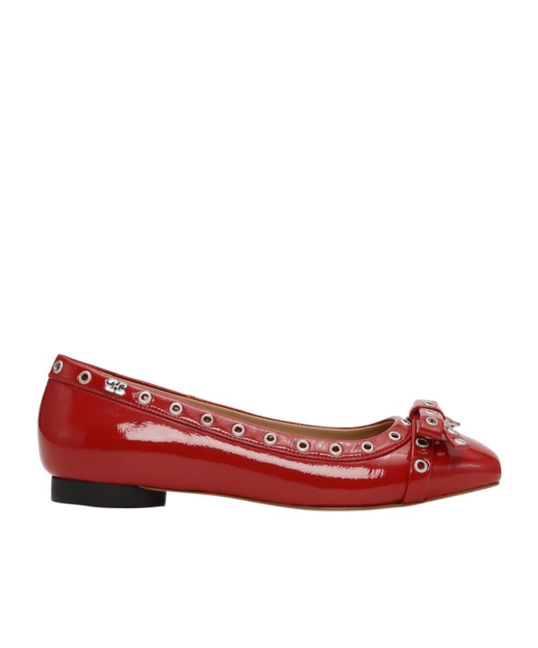 Ganni Eyelet Detailing Ballerina Shoes In Red