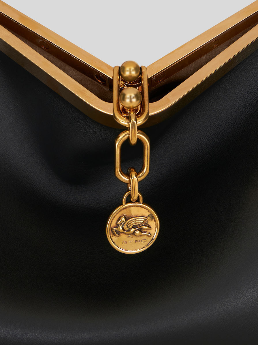 Etro 'small Vela' Black Shoulder Bag With Logo And Pegasus Charm In Black