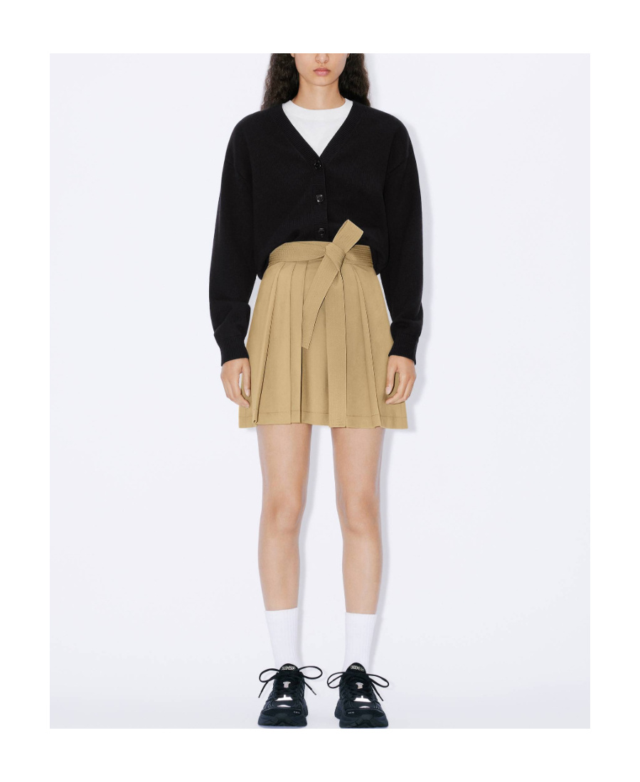 Kenzo Pleated Virgin-wool Miniskirt In Nude