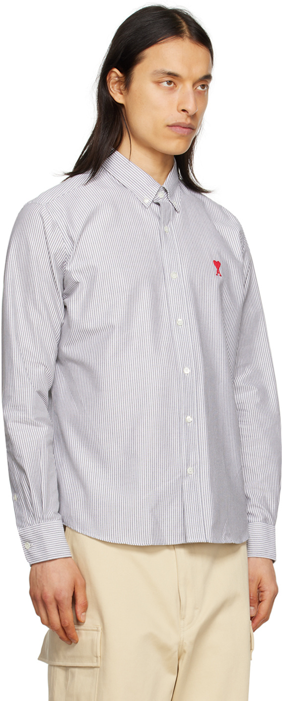 Ami Alexandre Mattiussi Ami Paris Ami De Coeur Buttoned Striped Shirt In White