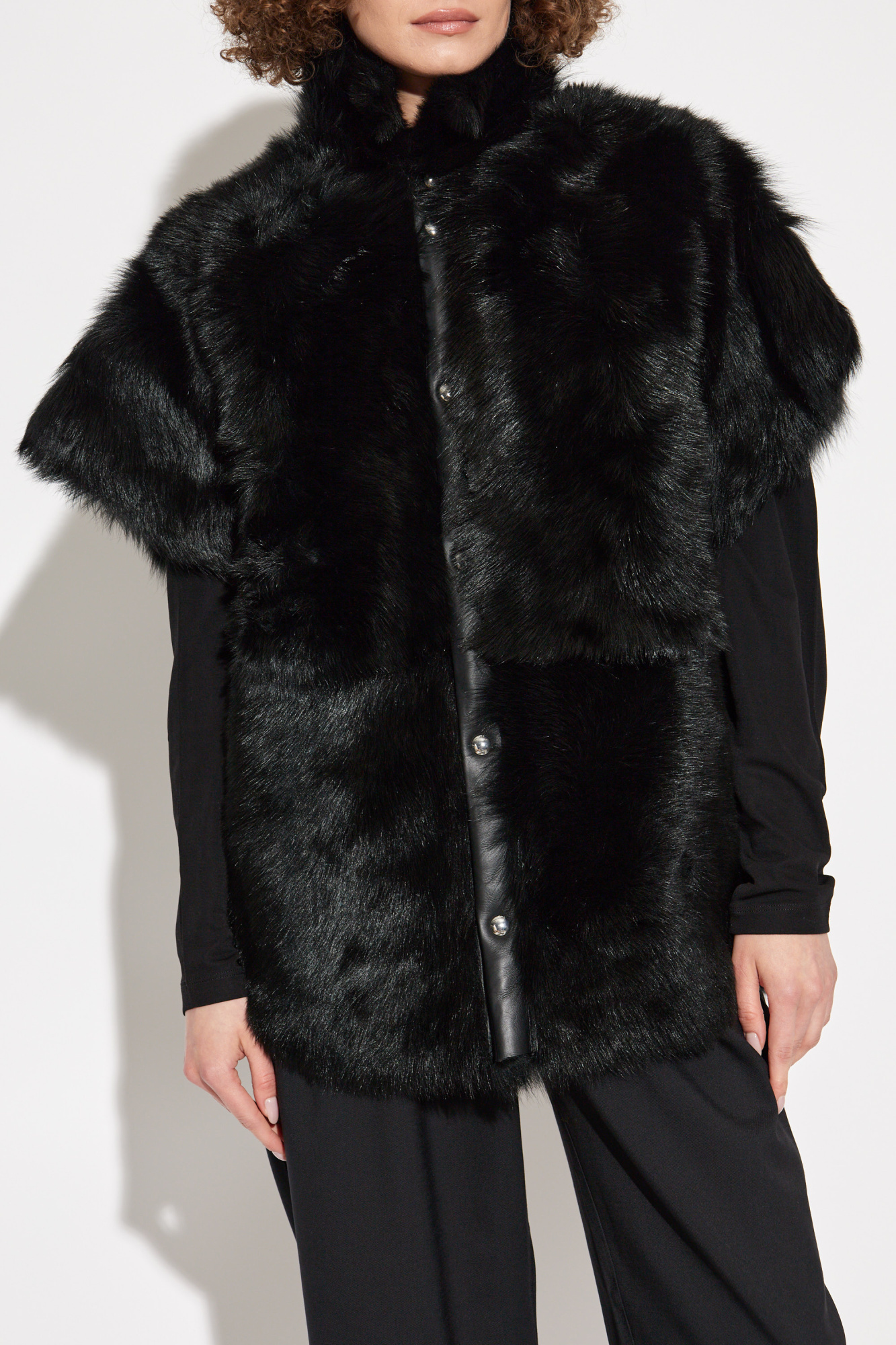 Iro Upright Collar Fur Jacket In Black