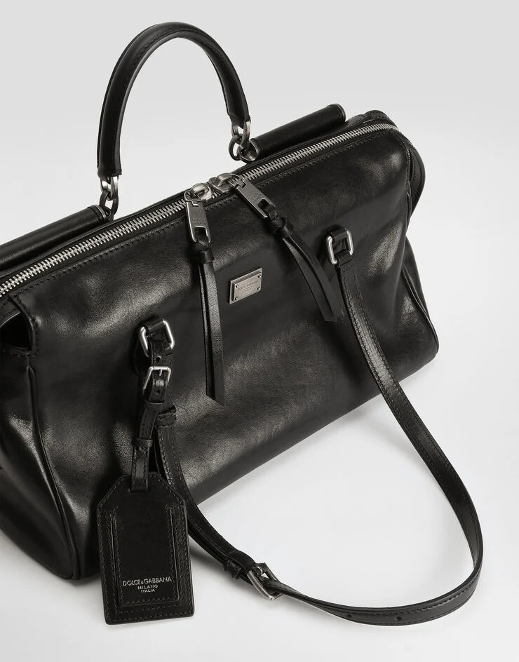 Dolce & Gabbana Vittoria Calfskin Leather Bag In Black