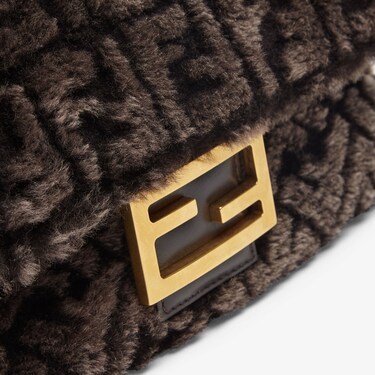 FENDI DARK BROWN SHEEPSKIN BAG WITH FF MOTIF