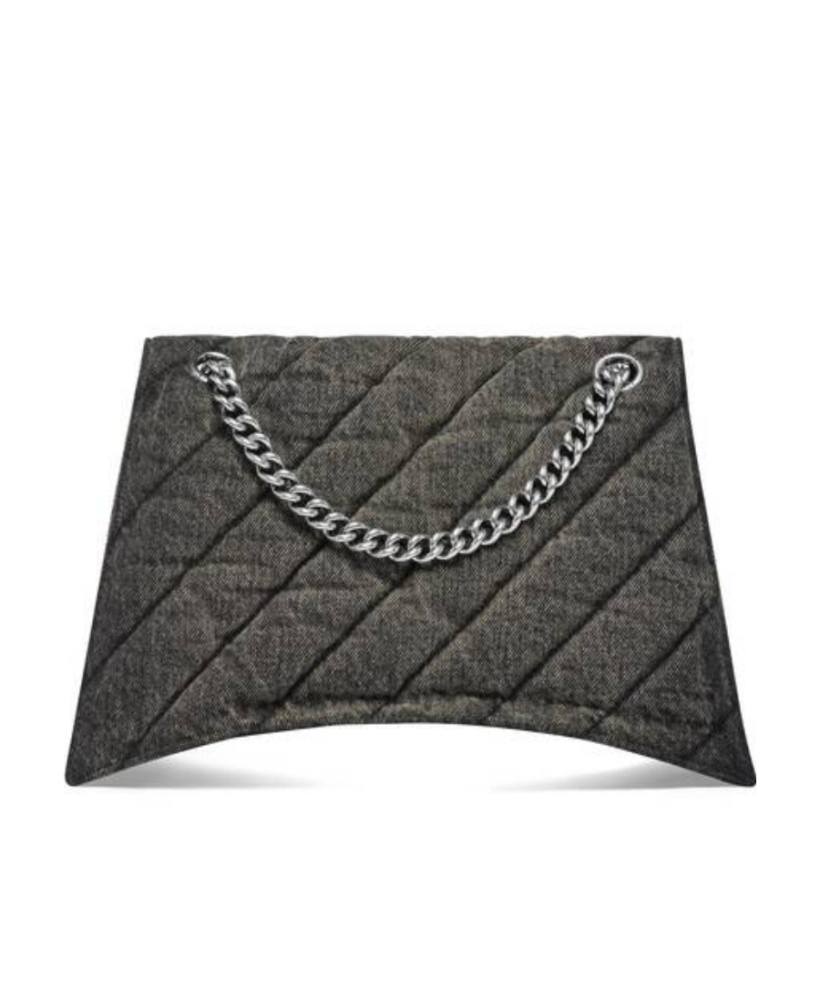 Balenciaga Medium Crush Denim Shoulder Bag In Black