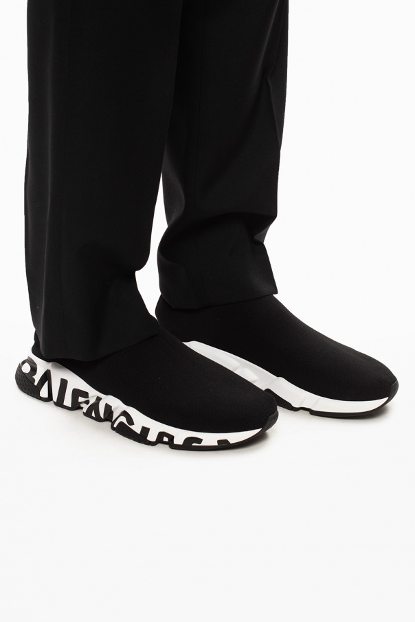 Shop Balenciaga Sneakers Speed Graffiti In Maglia Riciclata Da Uomo In Nero In Black