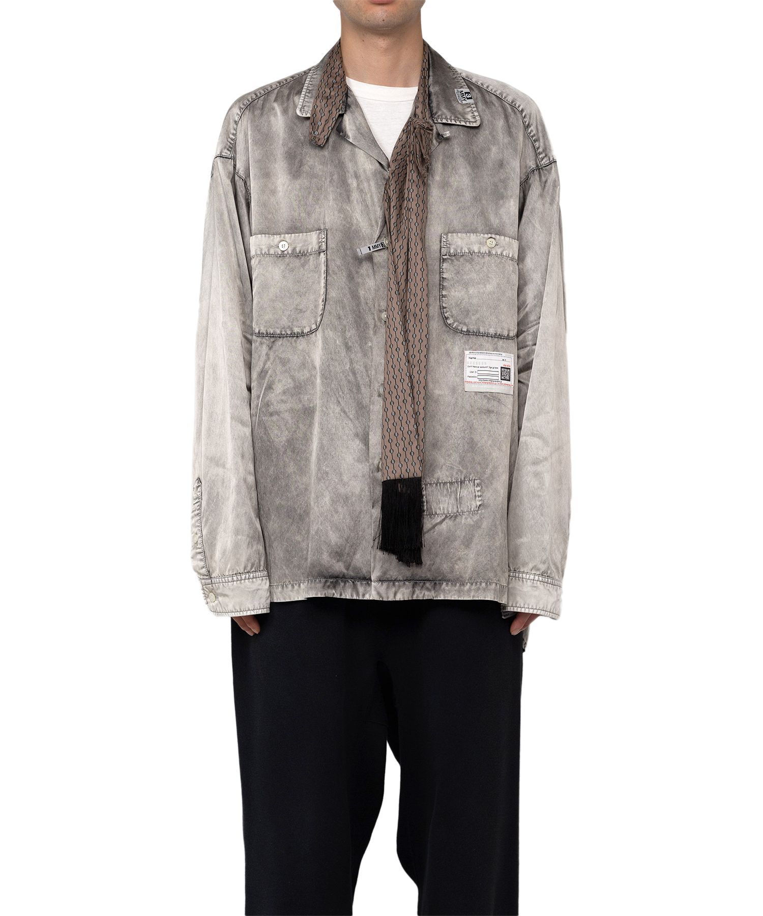 Miharayasuhiro Scarf-detail Distressed-finish Shirt In Gray