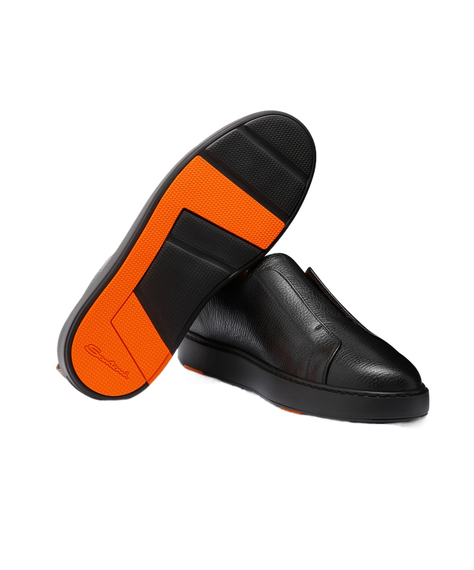 Santoni Victory Tumbled Leather Slip-on Sneakers In Black