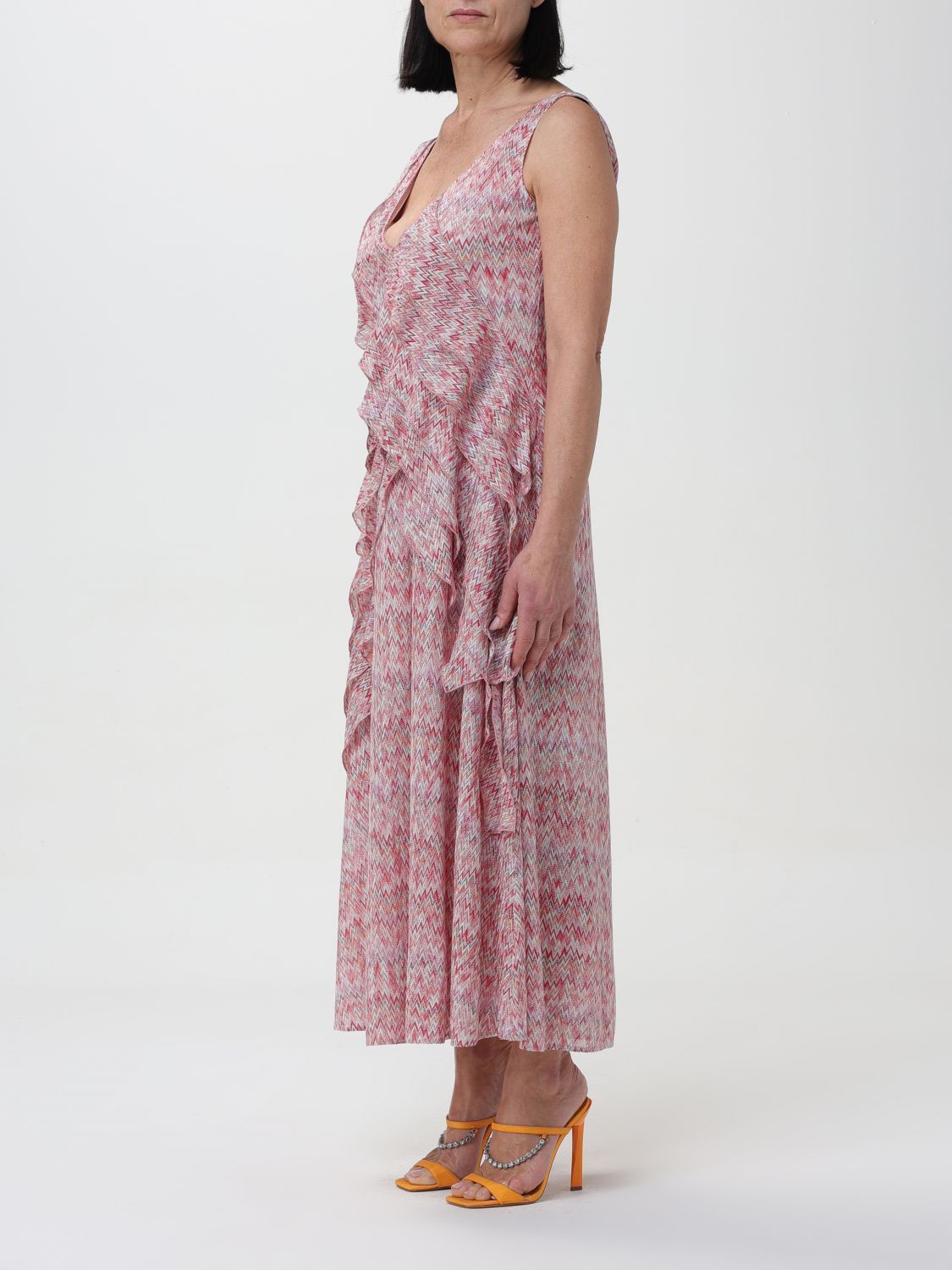Missoni Ruffled Metallic Crochet-knit Midi Dress In Pink