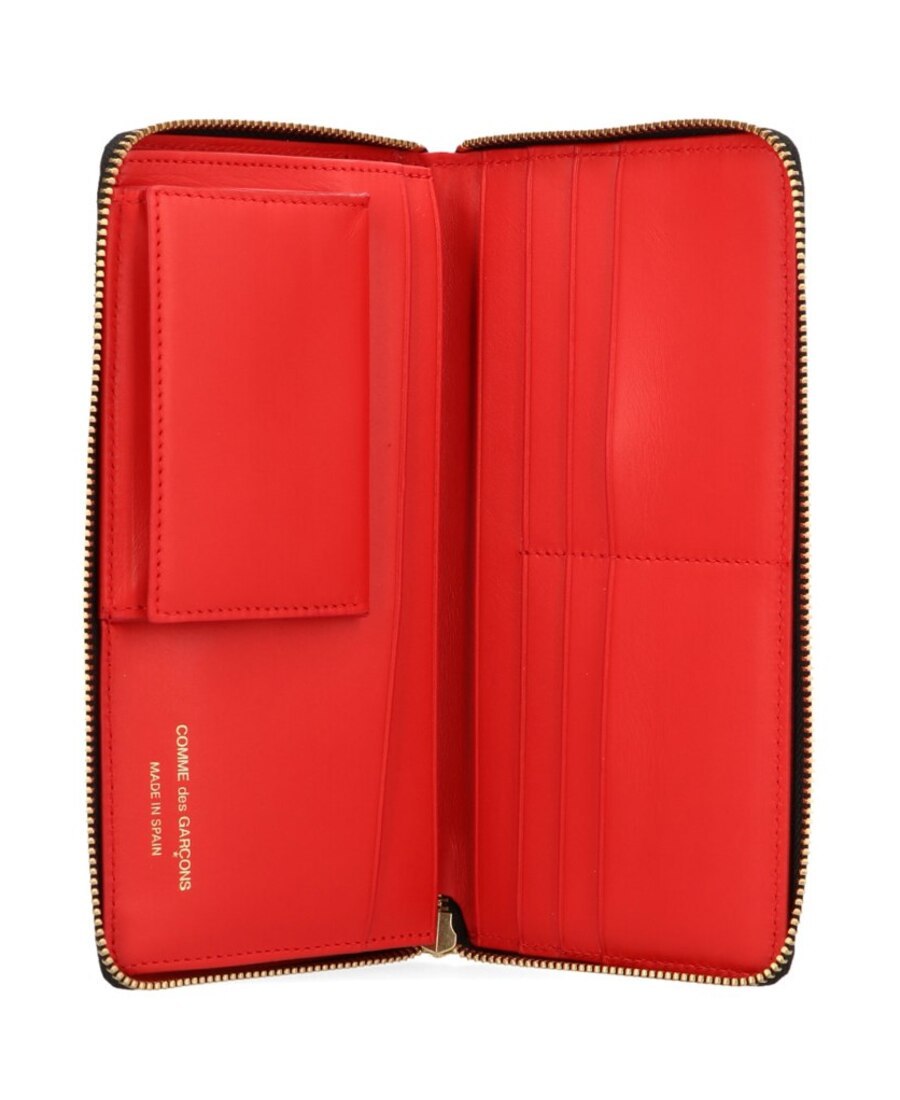 Comme Des Garçons Wallet Leather Hugo Logo Horizontal All-around Zip Wallet In Red