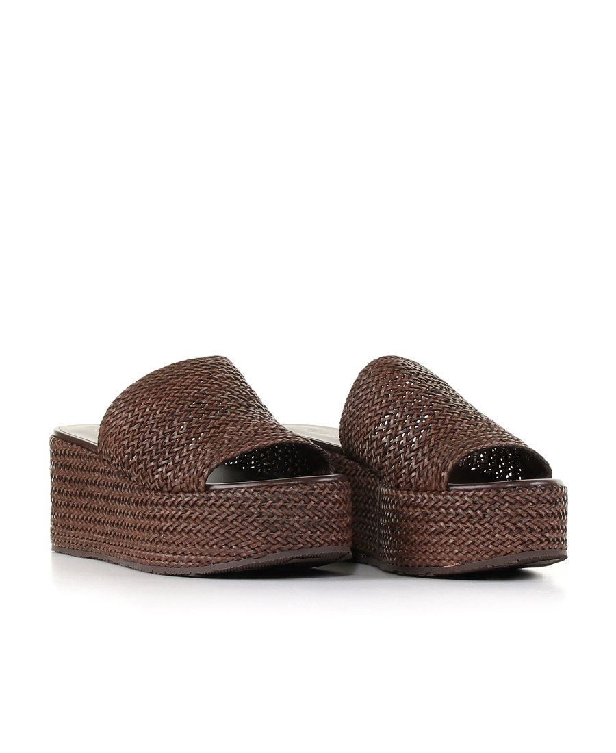 Casadei Interwoven Platform Wedge Sandals In Brown