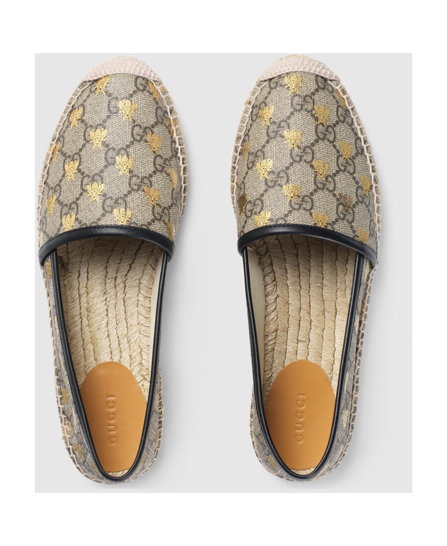 Gucci Gg Supreme Bees Espadrille In Black
