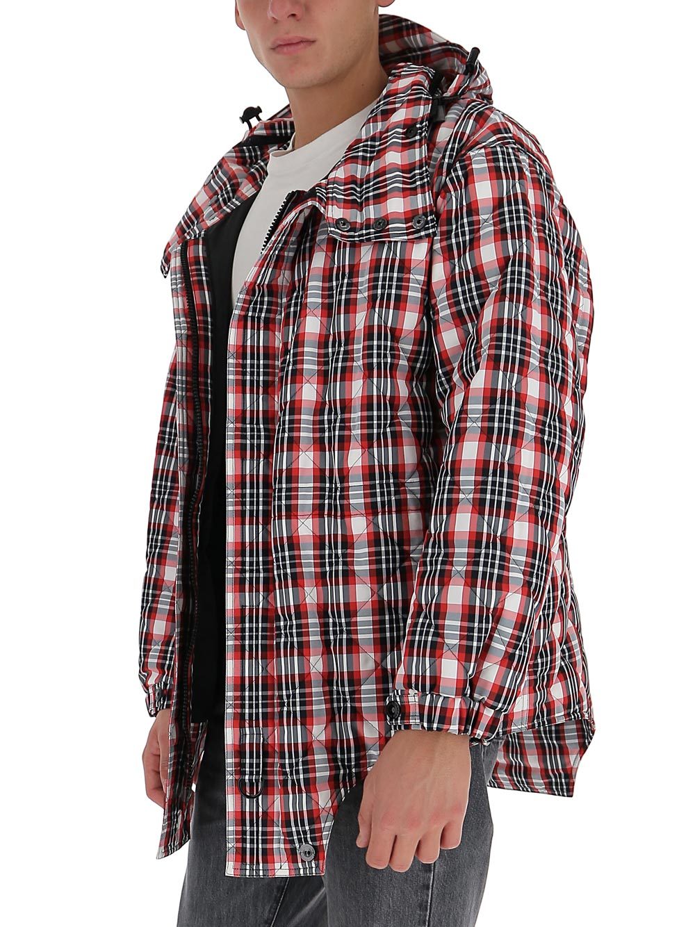 Burberry Check-print Parka Jacket In Gray