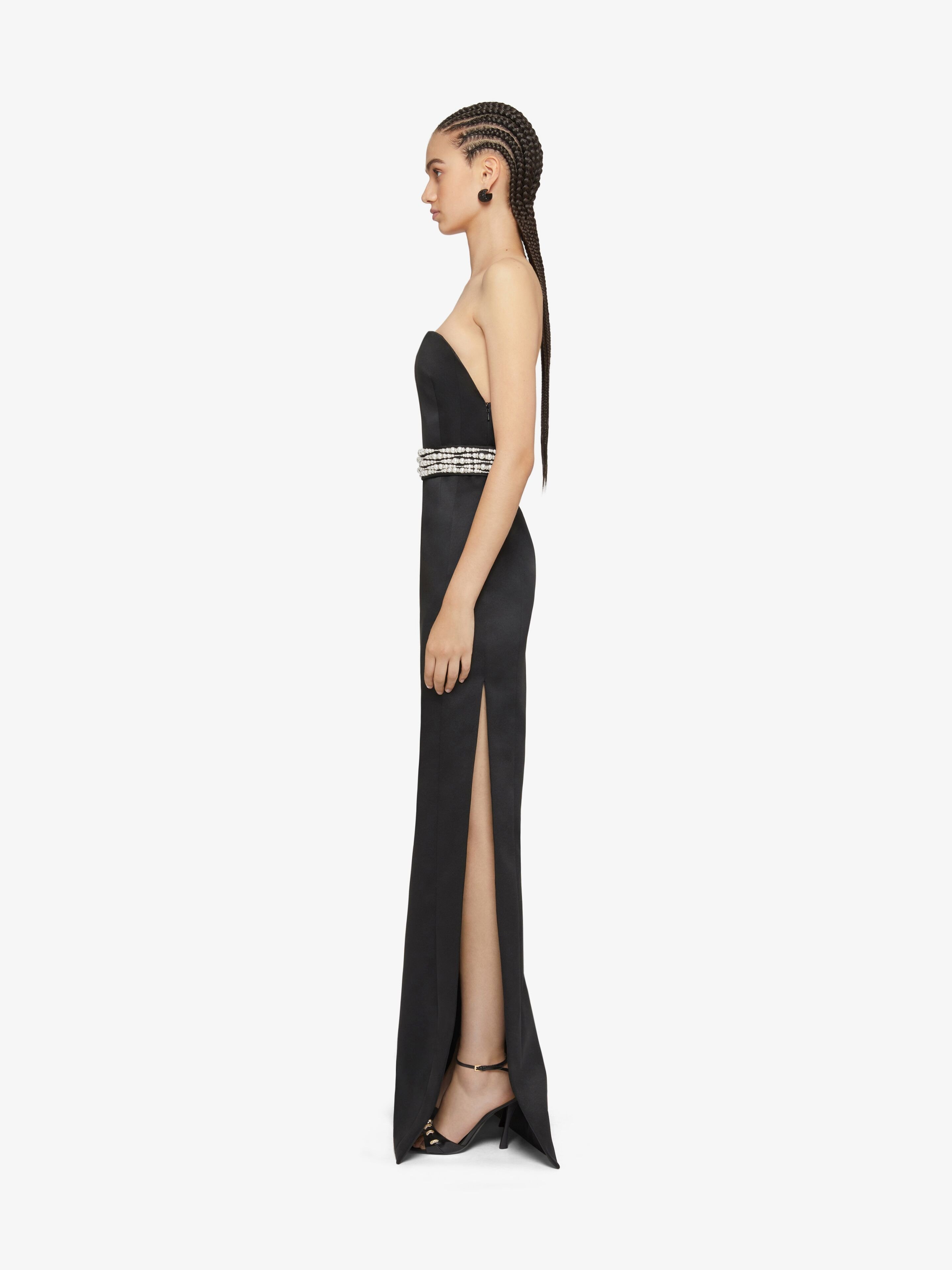 GIVENCHY EVENING BUSTIER DRESS IN SATIN WITH PEARL BELT