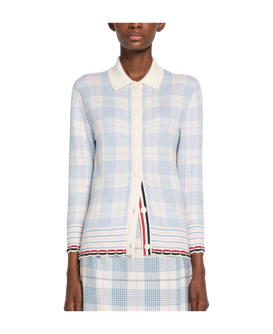 Thom Browne Check-pattern Cardigan In White
