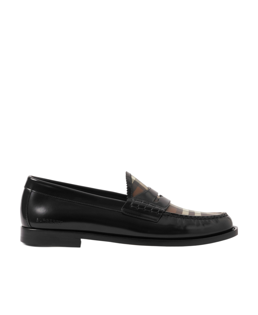Burberry Checked Panel Leather Loafers In Black