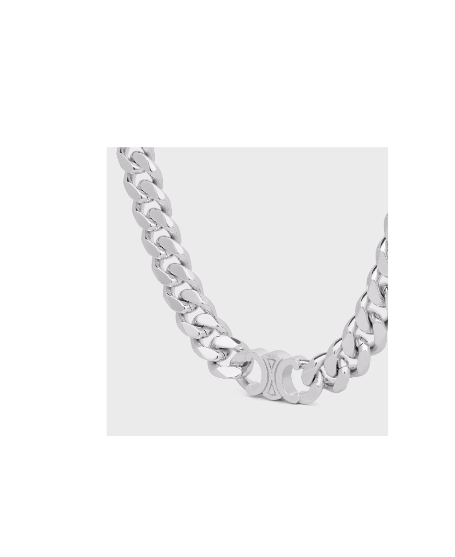 Celine Triomphe Gourmette Rhodium Plated Necklace In Gray