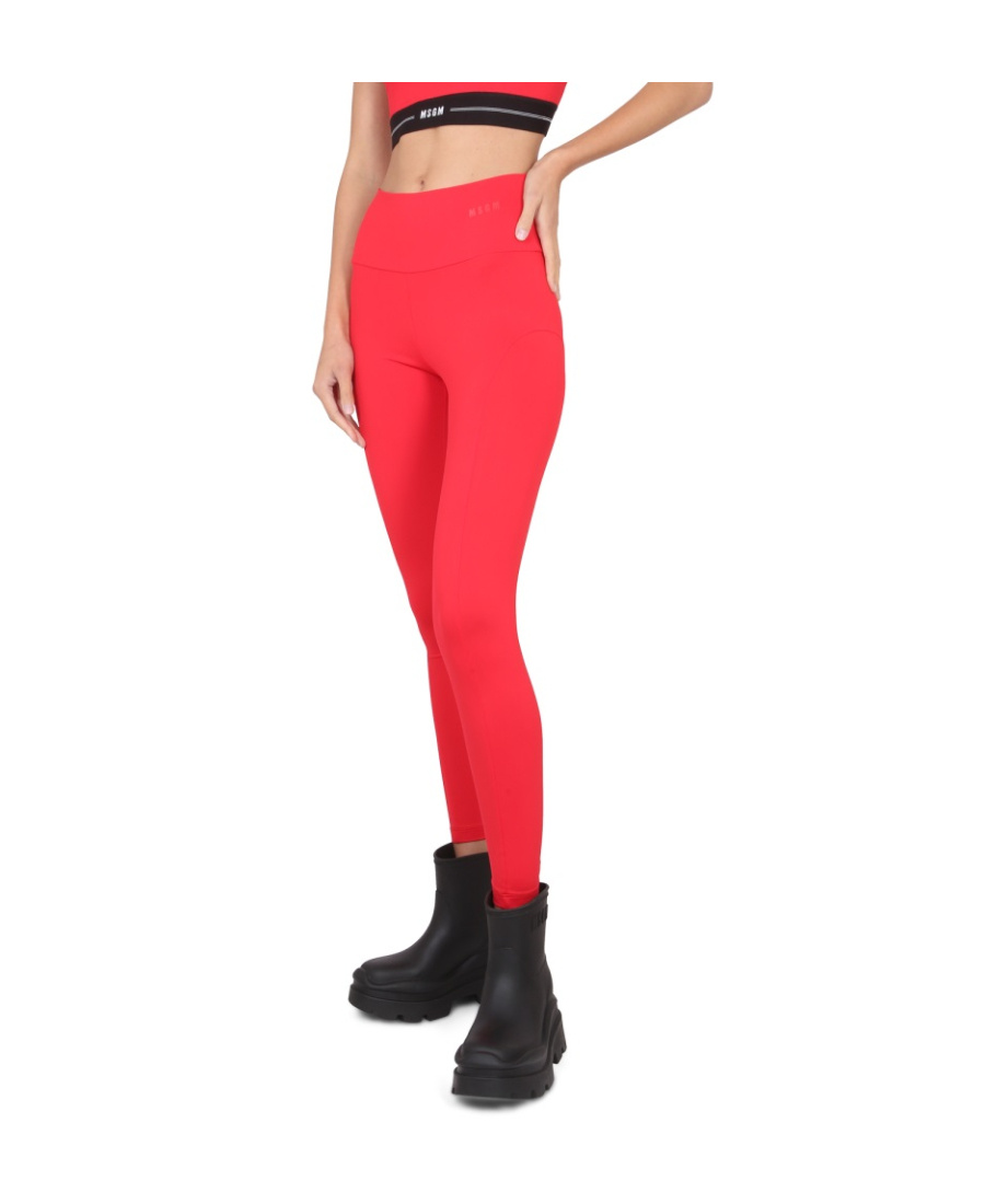 Msgm Logo Leggings With Elastic High Waistband In Pink