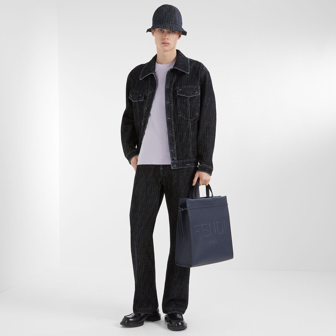 Fendi Ff-motif Flocked Jeans In Blue