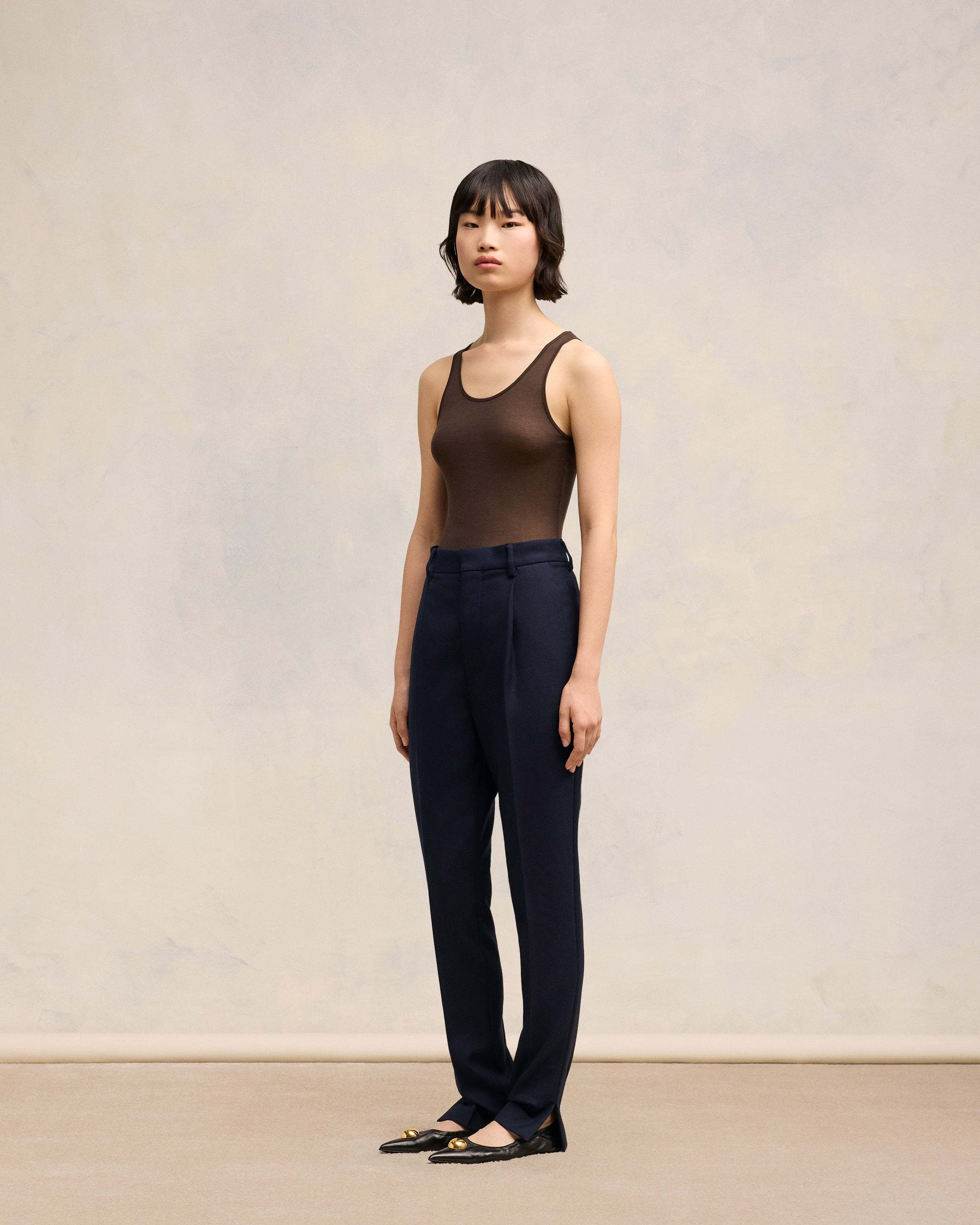 Ami Alexandre Mattiussi High-waisted Wool Cigarette Tube Pants In Black