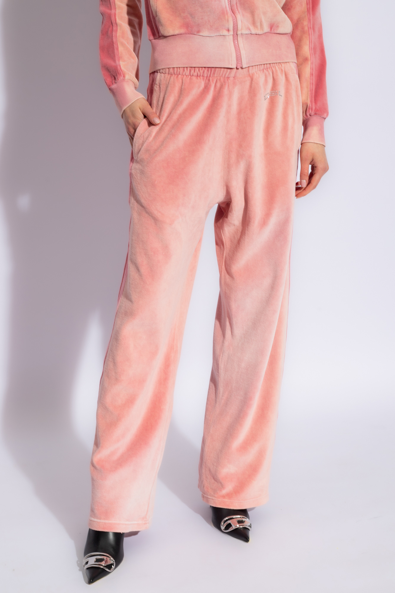 Diesel Low-rise Velvet Trousers In Pink