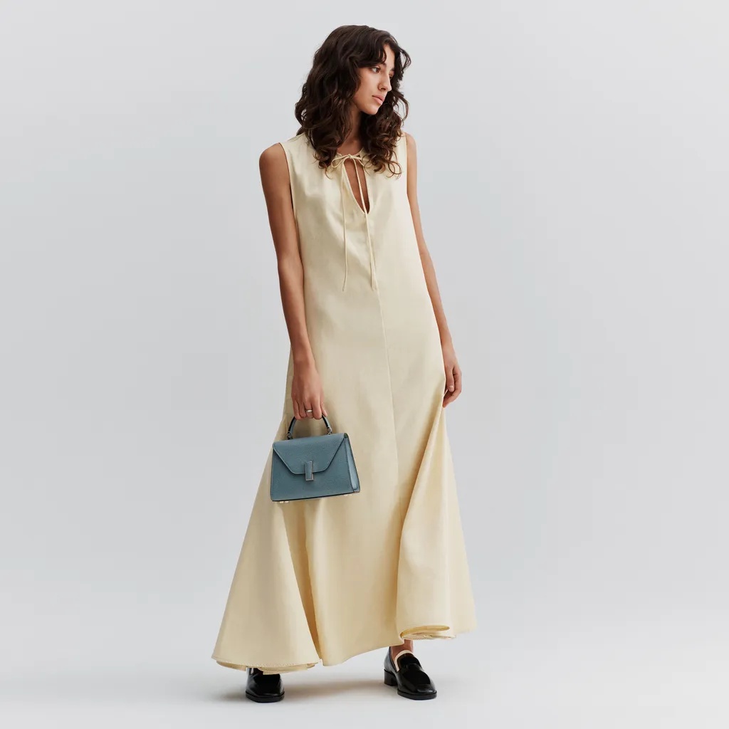Valextra Small Leather Tote Bag In Gray
