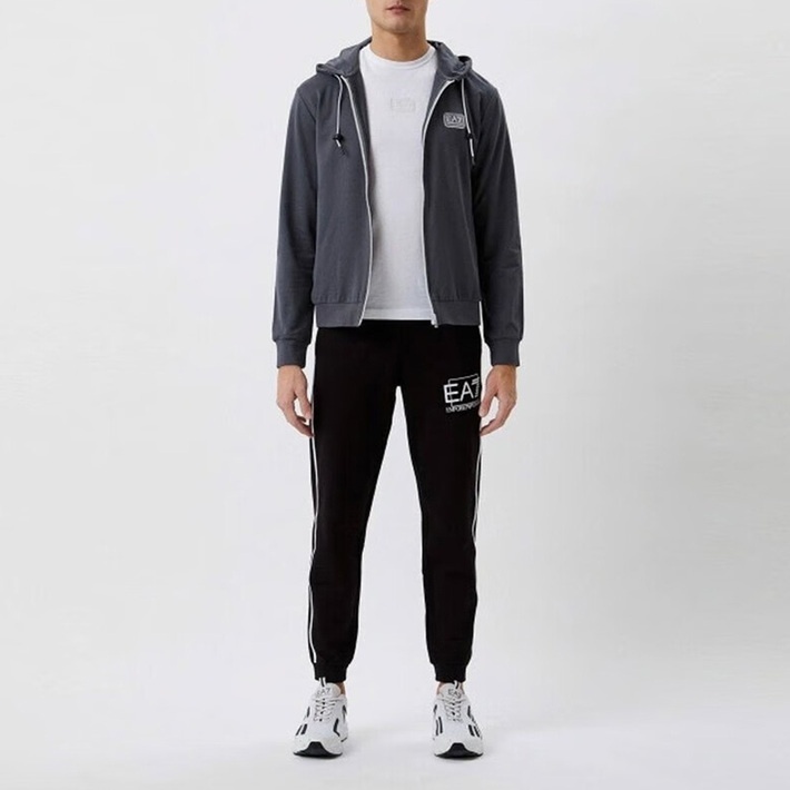 Ea7 Hooded Zipper Sweater In Black
