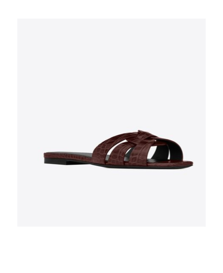 Saint Laurent Nu Pieds Crocodile-embossed Sandals In Red