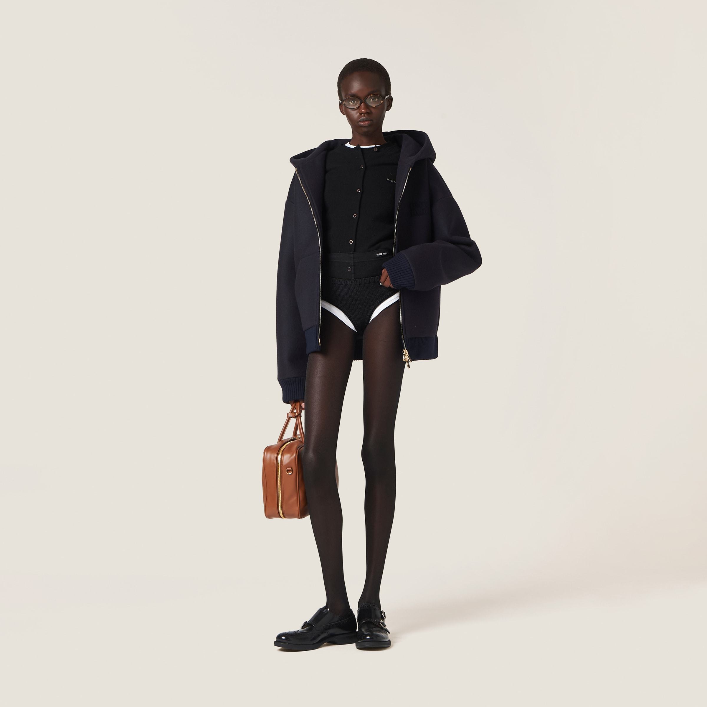 Miu Miu Logo-intarsia Cashmere-blend Briefs In Black