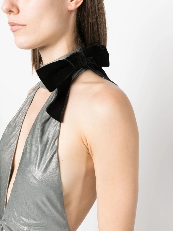 Alessandra Rich Halterneck Open-back Evening Dress In Gray