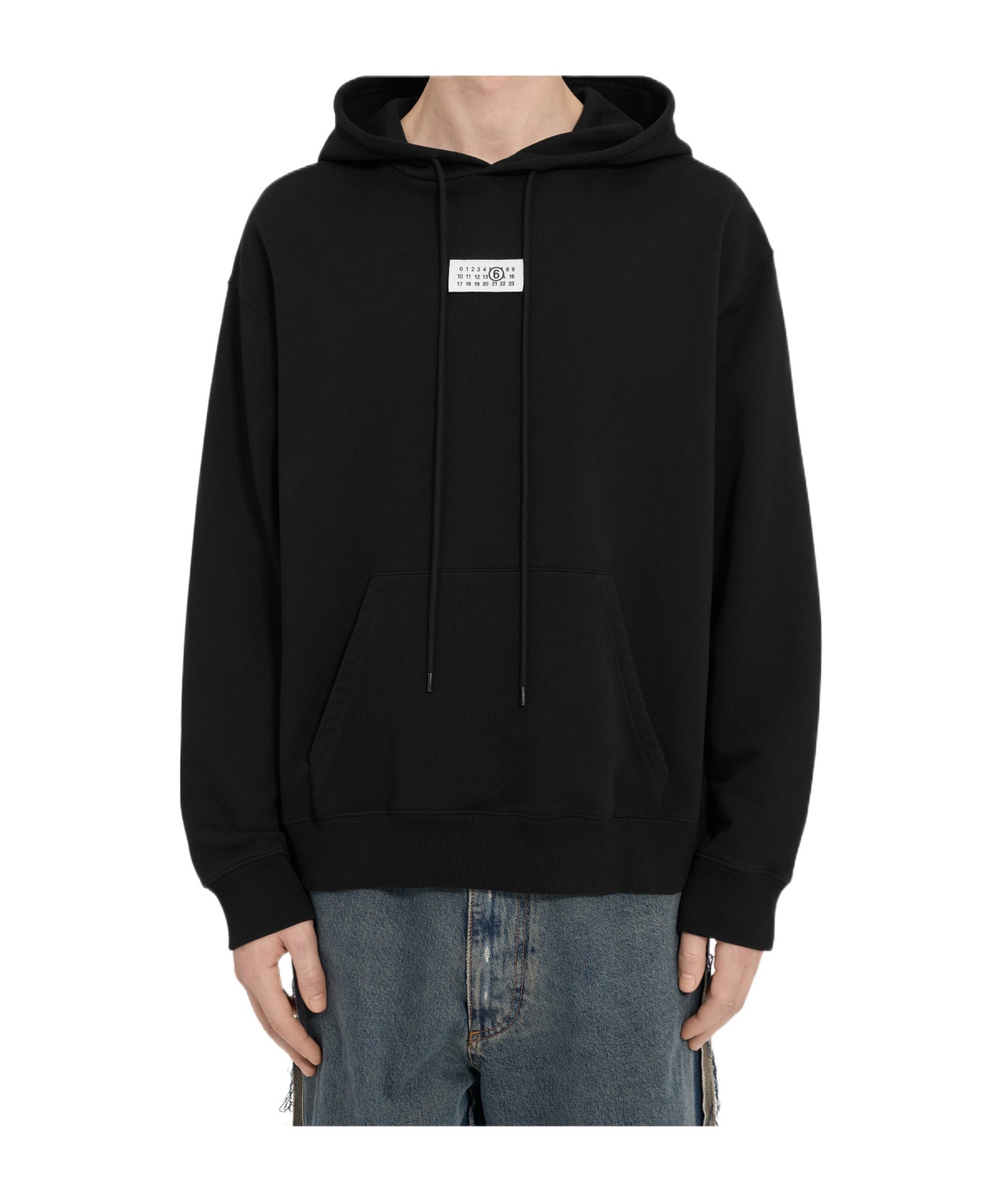 Mm6 Maison Margiela Mm6 By Maison Margiela Emblazoned Black Hoodie With Drawstring And Ribbed Finishes In Black