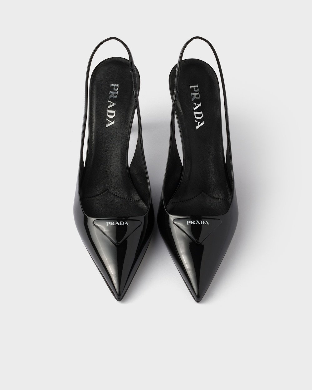 Prada Leather Pumps Glossy Finish Kitten Heel Pointed Toe In Black