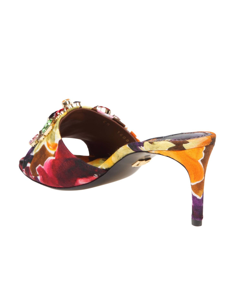Dolce & Gabbana Floral Embellished Heeled Mules In Multicolor