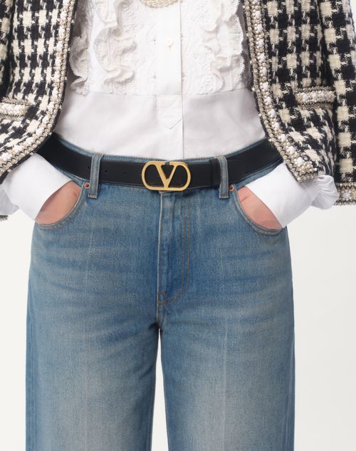 Valentino Garavani Vlogo Signature Belt In Shiny Calfskin 30 Mm Woman Black 100 In Black