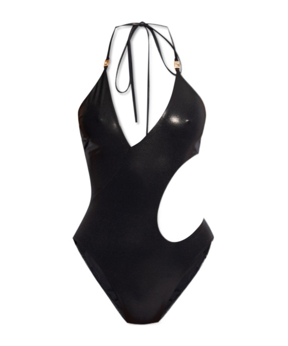 Versace Cut-out One-piece Swimsuit With La Greca Logo In Black