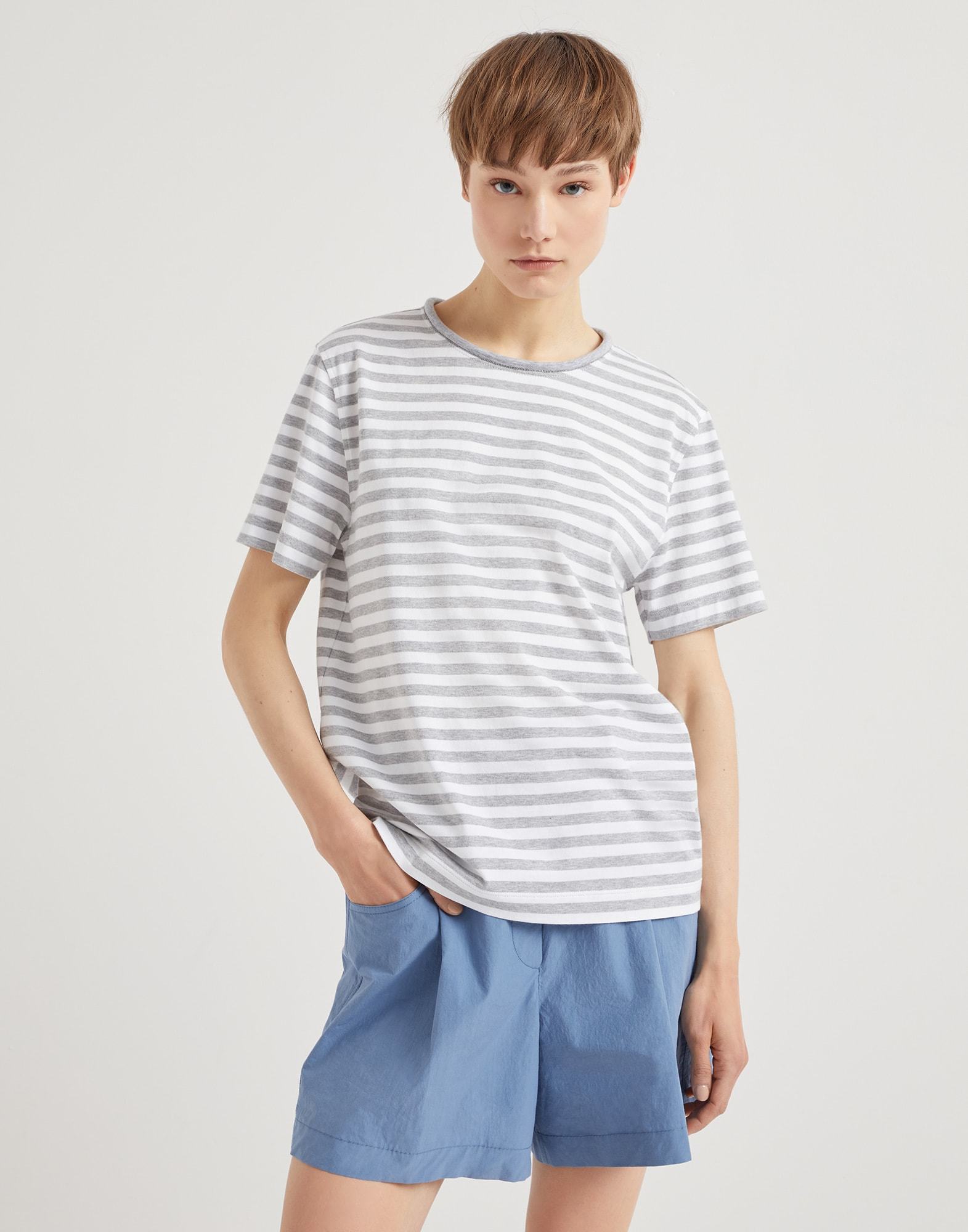 Brunello Cucinelli Striped Straight Hem T-shirt In White