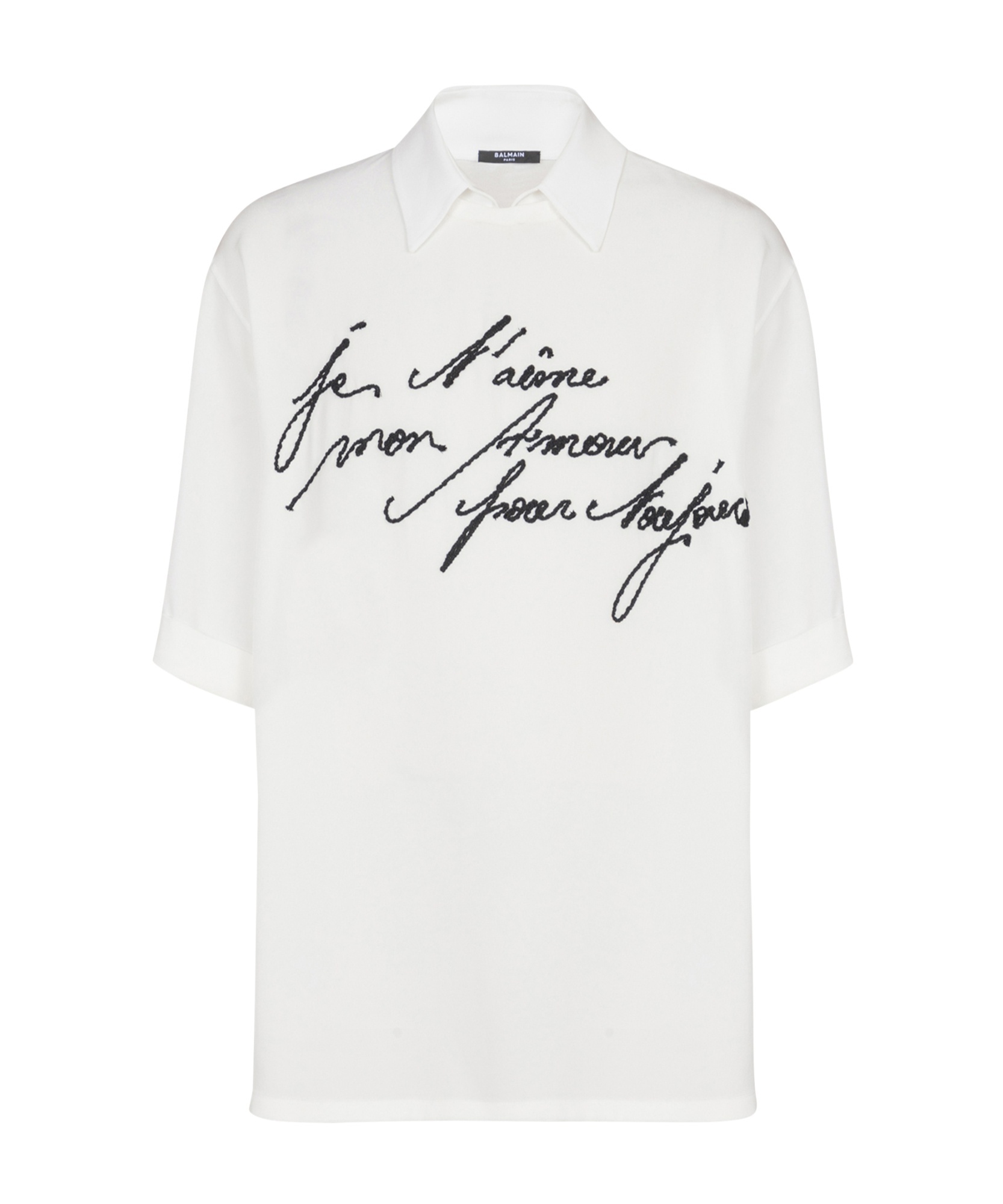 Balmain Love Letter Embroidered Collared T-shirt In White