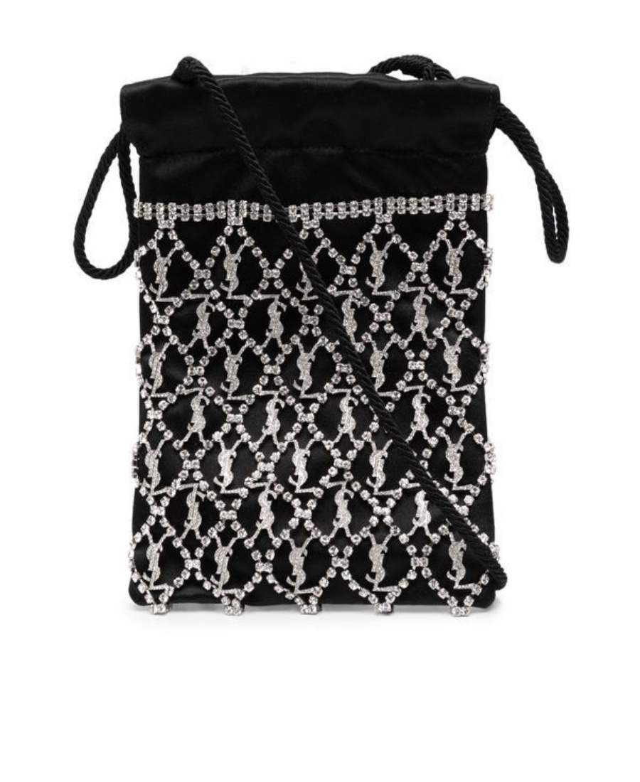 Saint Laurent Crystal-embellished Drawstring Mini Bag In Black