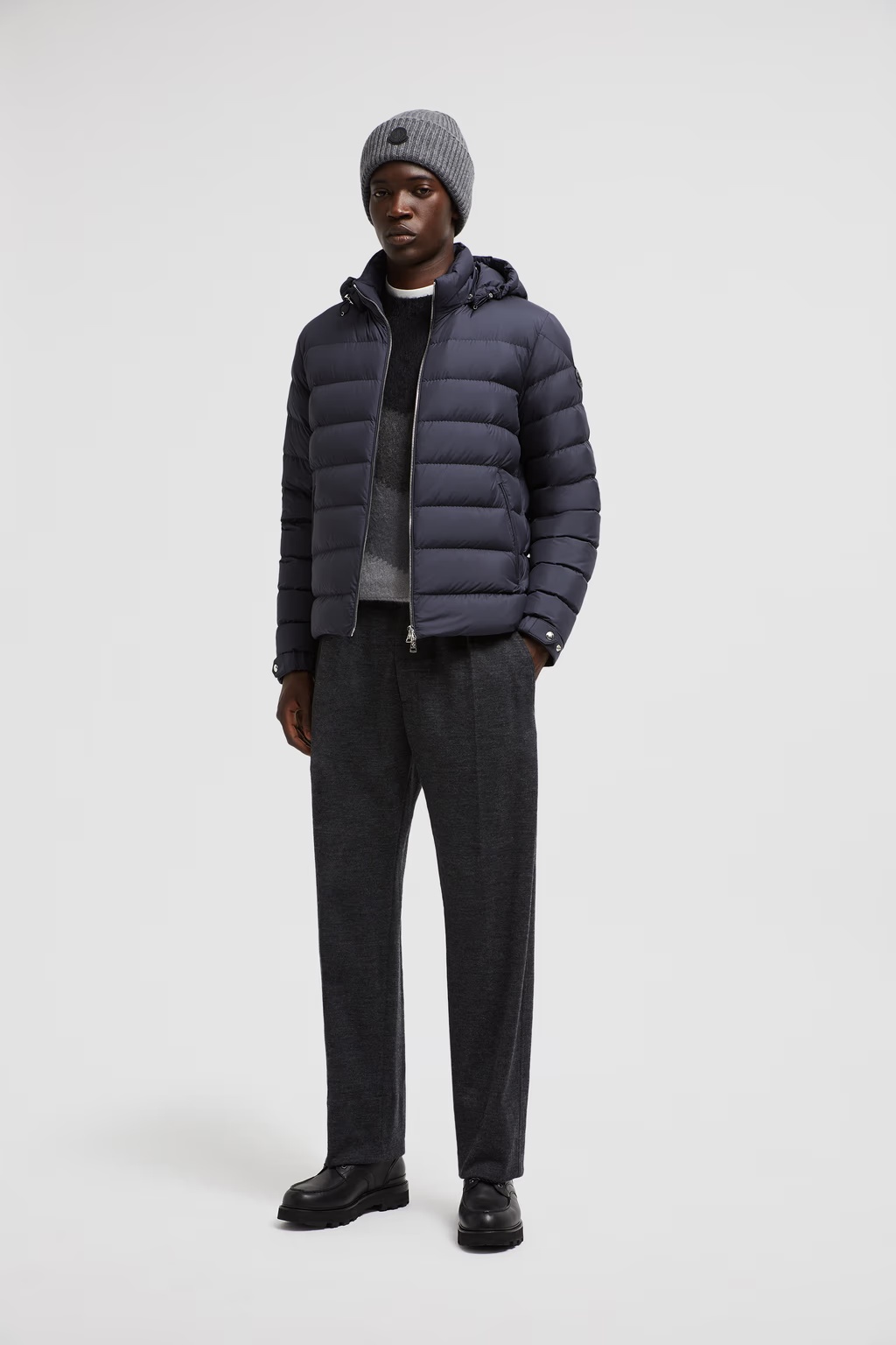 Moncler Men Arneb Down Jacket With Ton-sur-ton Logo Patch In Blue
