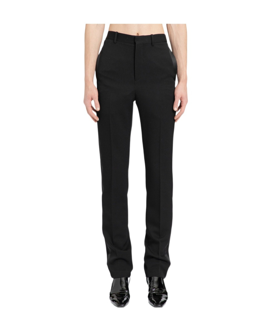 Saint Laurent Pressed-crease Pleated Straight-leg Trousers In Black