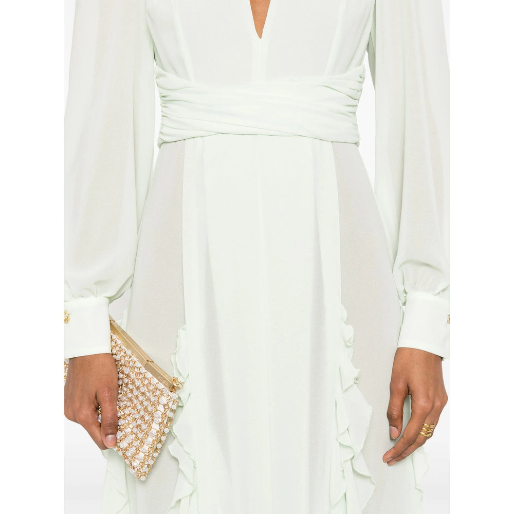 Elisabetta Franchi Red Carpet Dress In Georgette Fabric With Ruffles In Mint Green