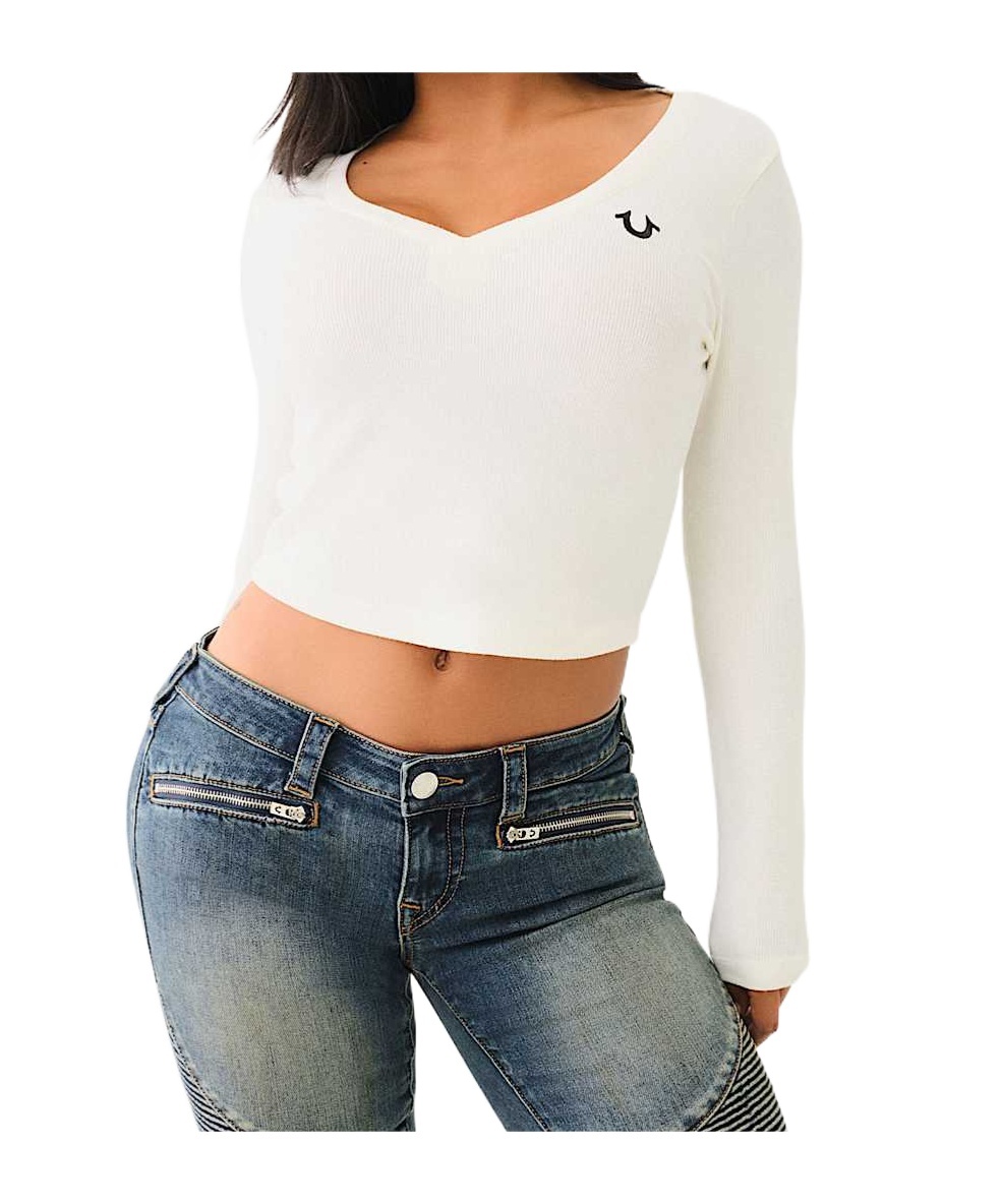 TRUE RELIGION RIBBED HORSESHOE LONG SLEEVE TOP 