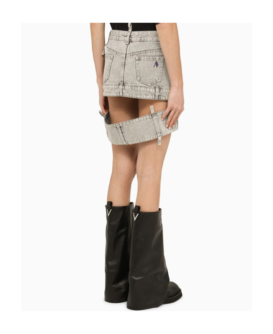 Attico Cut Denim Miniskirt In Gray