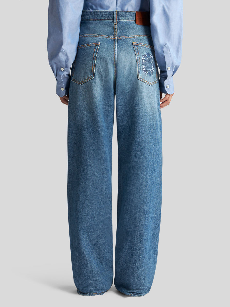 Etro Pegaso-embroidered Wide-leg Jeans In Blue